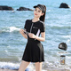 梵迪拉（F.DYRAA）泳衣女溫泉連衣裙保守游泳衣學(xué)生速干顯瘦泳裝三件套15244黑色L