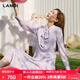 LANDI淺紫色飄帶領(lǐng)壓褶長(zhǎng)袖連衣裙女春季新款中長(zhǎng)款裙子 淺紫色 L