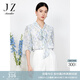 玖姿·安娜蔻肌理雪紡衫女2023夏花卉印花小眾設(shè)計(jì)感七分袖襯衫 花紋綠 XL