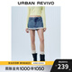 UR2025秋季新款女裝休閑拼接蕾絲刺繡牛仔短褲UYL850068 藍(lán)色(偏短) 26