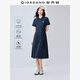佐丹奴裙子女夏季學(xué)院風(fēng)純棉刺繡綁帶翻領(lǐng)短袖連衣裙13465303