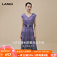 藍地（LANDI）[莫奈花園系列]LANDI紫色V領(lǐng)束腰長(cháng)款無(wú)袖蕾絲連衣裙女2025夏新品 紫羅蘭 L