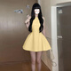 GARNUO黃色無(wú)袖背心連衣裙子女夏季法式高級感小個(gè)子禮服裙收腰顯瘦短裙 黃色 S 【80-100斤】