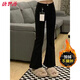 唐思薇150矮個(gè)子黑色加絨百搭彈力牛仔褲女秋冬顯瘦顯高修身微喇叭褲潮 喇叭九分褲【145-155】 加絨 L 【104-115斤】
