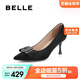 百麗尖頭細(xì)跟高跟鞋女24秋牛皮革氣質(zhì)通勤單鞋A3T1DCQ4 黑色 36