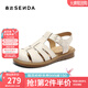 森達(dá)羅馬涼鞋女2025夏新商場(chǎng)同款復(fù)古休閑平底豬籠鞋4DS30BL5 米色 39