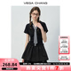 VEGA CHANG黑色連衣裙女2025新款夏學院風格紋領帶收腰顯瘦小黑裙 優(yōu)雅黑 M