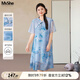 MsShe【新中式印花雪紡旗袍】大碼女裝2025夏裝胖mm國風(fēng)連衣裙子 冰河藍色現貨 4XL