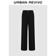 UR秋季新款女裝休閑簡(jiǎn)約純色松緊腰高腰闊腿褲UWB650007 黑色 XL