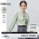 尚都比拉夏款系帶領(lǐng)襯衫女長袖寬松襯衣面試職業(yè)上衣 豆沙綠 L