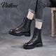 Vistline馬丁靴女秋季女鞋新款英倫風(fēng)復古單靴女時(shí)尚潮流粗跟中筒短靴 黑色加絨 37