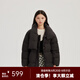 艾萊依（ERAL）羽絨服女士牛角扣圍巾中長款羽絨服冬季新款曠野美拉德風外套 炭黑 S 155【建議80-110斤】