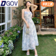 DGOV2025仙連衣裙一眼驚艷藍色玫瑰花輕薄收腰顯瘦夏季新款裙子 淺藍色吊帶裙 S 80-90斤