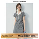 VEGA CHANG連衣裙女小個(gè)子2025新款夏季學(xué)院風(fēng)撞色海軍領(lǐng)收腰短裙 時(shí)髦灰 M