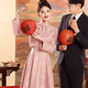 紀覓粉色訂婚服  裙新中式旗袍敬酒服新娘回門(mén)結婚套裝伴娘秋冬季長(cháng)袖 粉色長(cháng)裙套裝 2XL