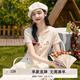 紫涵（ZIHAN）紫涵短款針織T恤女夏季新款蛋糕刺繡小個(gè)子修身U型領(lǐng)短袖上衣 米金 M