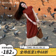 西遇新中式連衣裙女2025年夏季新款修身收腰紅色盤扣拼接短袖長裙 紅色 M (160)