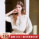 百圖betu女裝2025夏季新款襯衫七分袖麻料混紡插肩袖顯瘦襯衫2503T39 米白 M