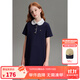 ELLE KIDS童裝 繡花娃娃領(lǐng)連衣裙女童夏季新款法式復(fù)古風(fēng)精致裙子 藏青 165 (M)