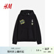 H&M男裝女裝衛(wèi)衣秋季兔八哥柔軟卡通印花寬松長袖連帽衫1182953 黑色 175/100 M