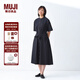 無印良品（MUJI）女式 涼感 短袖襯衫連衣裙女裝裙子純棉25年夏季長裙涼感物語 黑色 L (165/88A)