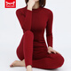貓人（MiiOW）秋冬純棉厚款保暖內衣套裝女士半高領(lǐng)純色兩件套大碼中老年打底衫 暗紅色 L 110斤左右穿