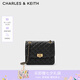 CHARLES&KEITH大容量粗花呢菱格馬蹄扣鏈條單肩包包女包七夕禮物CK2-70782173 Black黑色 M
