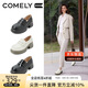 康莉（COMELY）牛皮厚底樂(lè)福鞋女25年春經(jīng)典復(fù)古圓頭中跟一腳蹬單鞋 經(jīng)典黑 37 