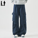 :CHOCOOLATEit純棉工裝休閑褲男士秋季新款美式潮牌設計寬松直筒褲 寶藍 XL