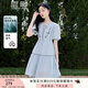 香影藍色重工刺繡連衣裙女2025夏季新款泡泡袖高腰民族度假風(fēng)裙子 藍色 M