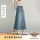 茵曼復古洗水牛仔半身裙夏季女裝百搭高腰顯瘦a字中長(cháng)牛仔裙 牛仔藍 M