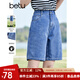 百圖betu女裝夏季新款短褲高腰直筒時(shí)髦五分牛仔褲女2303T73 牛仔色 S
