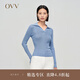 OVV2023秋冬新款女裝絲棉經(jīng)典款POLO領(lǐng)不規(guī)則羅紋長(zhǎng)袖針織衫 中藍(lán)（凈色）A9 L