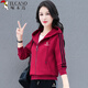啄木鳥(niǎo)外套女休閑連帽衛衣春季新款運動(dòng)減齡中年媽媽大碼上衣 紅色 XL