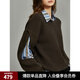ELLE黑色設(shè)計(jì)感假兩件鏤空毛衣女2024冬裝新款通勤風(fēng)簡(jiǎn)約毛針織衫 咖色 L