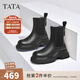 他她（TATA）厚底休閑切爾西靴女靴加絨顯瘦煙筒靴冬新款WJZ03DD4 黑(鞋底藍) 37
