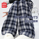 名創(chuàng  )優(yōu)品（MINISO）格子褲女2025年秋季慵懶風(fēng)休閑褲小個(gè)子設計感小眾格紋直筒闊腿褲 藏青格 M /160(體重100-115斤)
