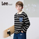 LeeKids童裝長(cháng)袖T恤polo條紋時(shí)尚復古休閑舒適 黑色 140