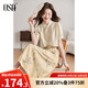 歐莎（OSA）國風(fēng)復古優(yōu)雅連衣裙女夏季新款立領(lǐng)罩衫收腰吊帶裙兩件套 杏底印花 M