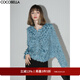 COCOBELLA輕奢小香風(fēng)提花剪花流蘇雪紡衫女氣質(zhì)通勤捏褶開(kāi)衫LC513 藍色 L