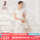 經(jīng)典故事（JANE STORY）白色西裝領(lǐng)連衣裙2024夏季新款設(shè)計(jì)感收腰正裝西裝裙職業(yè)通勤裙子 米杏色 M