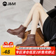 快樂瑪麗（J&M）馬丁靴女2025春季新款增高粗跟英倫風(fēng)系帶休閑煙筒靴百搭短靴女 棕色 35 225mm