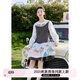 紫涵（ZIHAN）紫涵假兩件娃娃領(lǐng)連衣裙女2025秋季新款甜美收腰顯瘦長(cháng)袖a字短裙 灰格 M