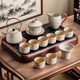 瓷牌茗茶具水墨觀(guān)山茶具整套汝窯茶壺蓋碗功夫泡茶器套裝禮盒裝家用送禮 水墨觀(guān)山提梁壺蓋碗8杯13件+茶盤(pán)