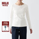 無印良品（MUJI）女式 彈力羅紋編織 圓領(lǐng)長袖T恤打底衫女款內(nèi)搭 BB2OVA4S 米白色 XXL  (170/96A)