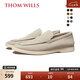THOM WILLS樂(lè)福鞋男夏季透氣軟底休閑皮鞋一腳蹬真皮商務(wù)男鞋男士反絨豆豆鞋 灰白色A8145 41 /7.5碼