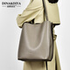 迪娜迪亞真皮女包2026新款女士輕奢實(shí)用生日禮物牛皮單肩包大容量水桶包 大象灰加大款