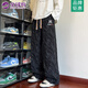 GUOCILRN美式潮牌褲子男女款秋冬季復古扎染寬松直筒長(cháng)褲百搭運動(dòng)休閑褲男 黑色（NE01） XL （推薦體重120-150斤）