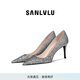 SANLVLU/廣州 18歲成人禮水晶鞋高跟鞋羊皮拍婚紗照紀(jì)念日儀式感訂婚鞋女 星辰銀/8cm（送牛皮包+pink禮盒） 36