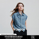 初語(yǔ)氣質(zhì)連袖POLO領(lǐng)牛仔外套女2025夏季新款松緊收腰寬松上衣 淺藍(lán)色 M